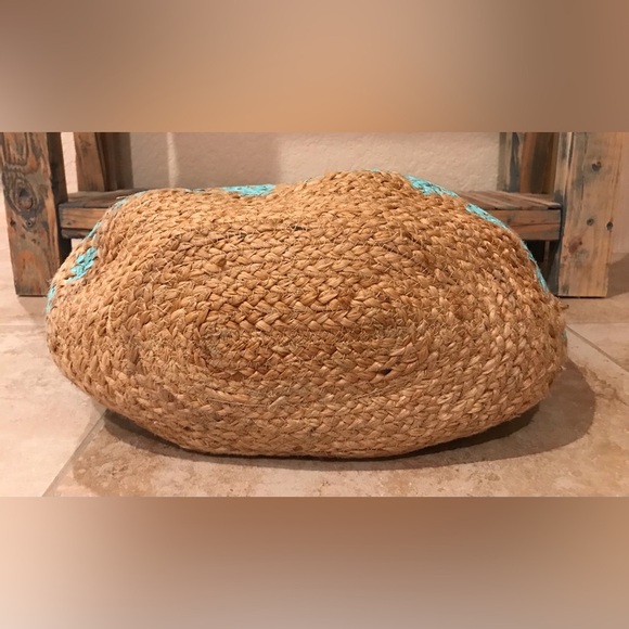 Woven Jute Straw Hobo Bag Tote W/Wooden Handles & Tortoise SeaShell Tassel Charm - Picture 9 of 12